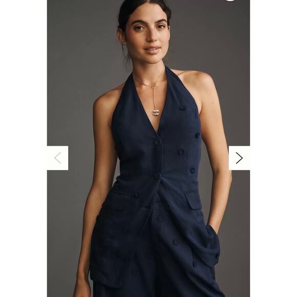 Maeve by Anthropologie Tops - Maeve Linen Blend Halter Vest Size Small Navy Blue Anthropologie‎ Linen Summer